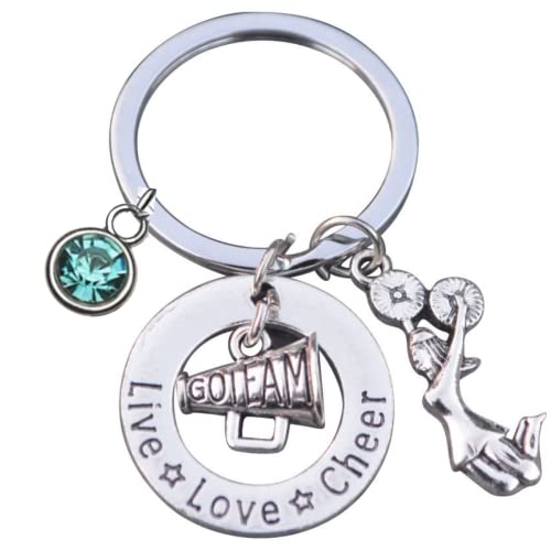 Personalized Cheer Keychain with Birthstone Charm, Custom Live Love Cheerleading Gift, Girls Cheerleader Jewelry, Cheerleaders, Cheer Team and Coach Gifts