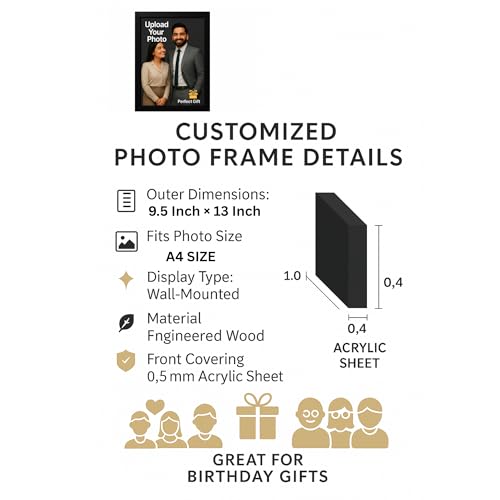 Image of AARVI Customised Wooden Photo Frames - Set of 2 (5x7 Inch) | Personalised Table & Wall Photo Frame Gift |C HD Print | Black Picture Frames for Home & Office