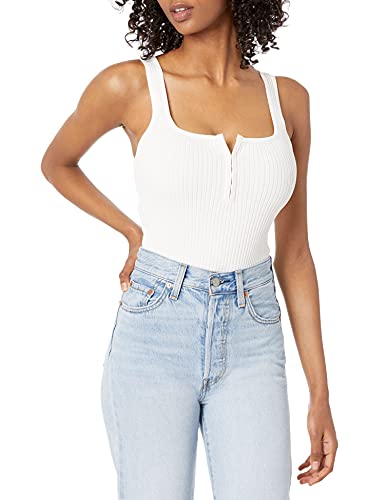 GUESS Women's Sleeveless Kaylee Hook & Eye Knit Bodysuit, Ocean Salt, S/R