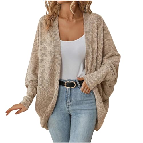 Kimono Cardigans For Women Plus Size Shrugs And Boleros Solid Color Longline Cardigan Knitted Sweater Open Front Cable Knit Long Sleeve Tops Batwing Sleeve Summer Cardigan Linen Jackets For Women Uk