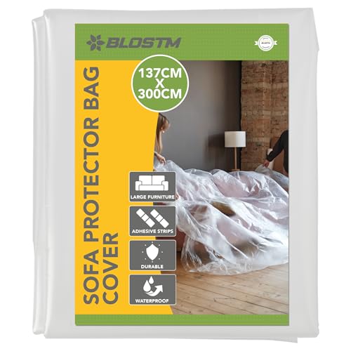 BLOSTM Plastic Sofa Cover - Plastic Sofa Protector, Extra-Thick, Pet-Proof Dust Covers for Furniture, 600gsm Durable Waterproof Sofa Cover - 300cm x 137cm (1 Pack)