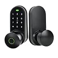 Digital Keypad Fingerprint Door Knob Lock,Keyless Entry Electronic Code Door Lock,5-in-1 Unlocking Method Smart Locks for Front Door-Matte Black