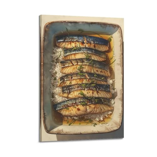 Cadre poster maquereau frit WIZIGM tableau sur toile moderne 20x30cm