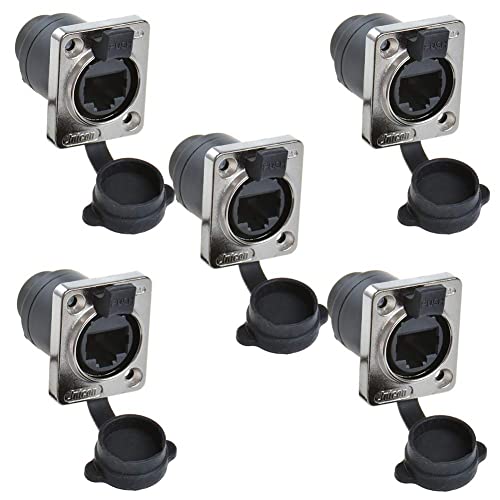 PENGLIN 5 STÜCKE Panelmontage RJ45 IP65 Wasserdichtes PCB-Signalpanel Cat5 / 5e / 6 8P8C-Anschluss Ethernet-LAN- Doppelkopf-Koppler-Adapter Buchse auf Buchse mit wasserdichter/Staubkappe