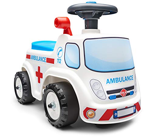 Best Buy! Falk Ambulance Vehicle with Opening seat and Steering Wheel with a Horn, Ride-on and Push-...