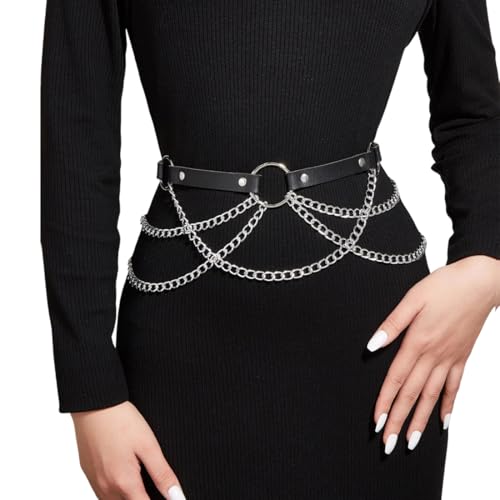 Punk Cadenas para Cntura y Cuerpo de Estilo Gótico Punk Cuero Cintura Cadena Cinturón Gótico Rave Cintura Cadena Arnés Club Nocturno Cuerpo Cadena Joyería