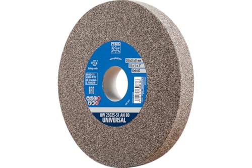 PFERD 61772 Bench Grinding Wheel, Aluminum Oxide, 10" Diameter, 1" Thick, 1-1/4" Arbor Hole, 80 Grit, 2485 Maximum RPM