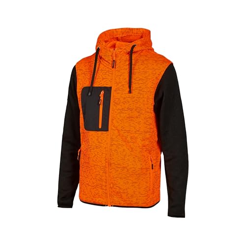 U-Power Rainbow, Felpa Full Zip, Con Tasche Ampie, Morbido Pile, Tessuto Cotone Stretch, Collo Alto, Cappuccio Regolabile, Abbigliamento Invernale Confortevole (ORANGE FLUO - L)