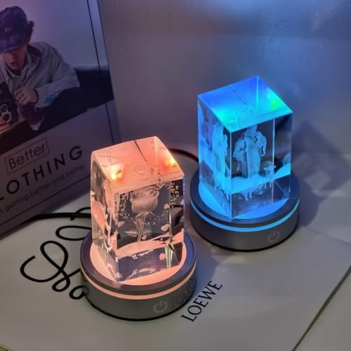 Image of 2Pcs LED Light Base, RGB Multicolor Round Lighted Display Stand, Non-slip Pedestal, USB & Battery Operated, for 3D Photo Crystal Glass Art, Spherical Artwork, Tumbler & Holiday Party Decoration