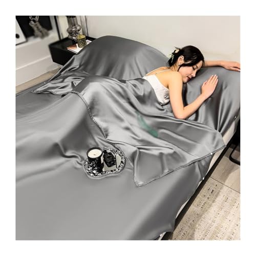 DHJKFU Drap de Sac de Couchage Tencel 130x210cm à 210x210cm Ultra légèr avec Compartiment Oreiller ajouté 1/2 Personne Drap de Voyage Leger(Dark Gray,160x210cm - 63"x82")