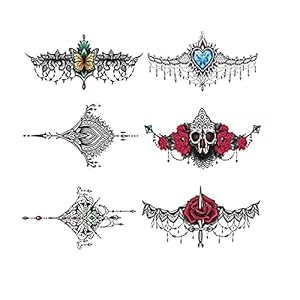 Pinkiou Tijdelijke tatoeages stickers vrouwen halsketting design body make-up sticker voor zomer strand zwembad (6 vellen)