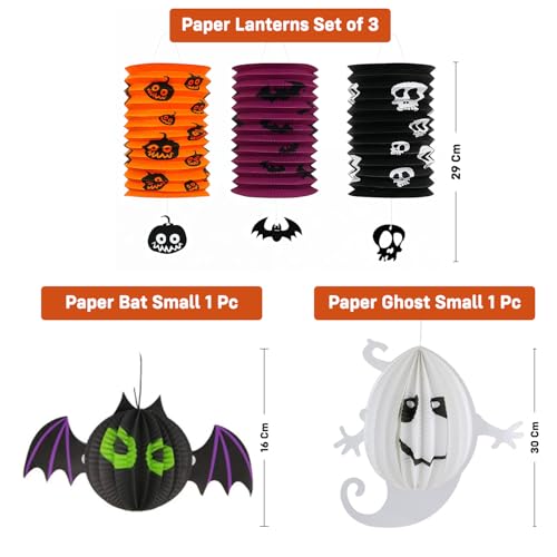 Image of Party Propz Halloween Decoration - 5 Pcs | Paper Bat | Small Paper Lanterns | Paper Ghost Small | Halloween Decor | Halloween Decorations | Halloween Accessories Adults