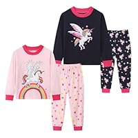 Little Girls Pyjamas Sets Cotton Long Sleeved Christmas Unicorn Pjs for Kids Pajamas 3-8 Years Sleepwear - 4-Piece Pink