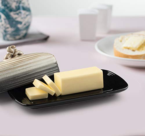 image for La Rochelle Ceramic Butter Dish w Handle Cover and Plate 2-Piece Combo
