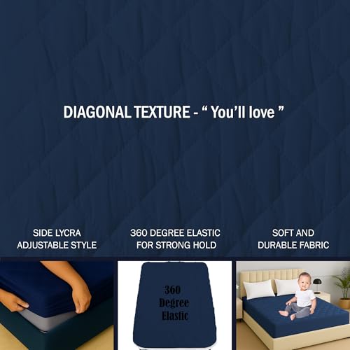 Image of TAG 24 Waterproof Cotton Quilted Mattress Protector Breathable Hypoallergenic Noiseless Ultra Soft Fitted Bed Protector 72x48 inch (72x48 inch | 6x4 ft, Navy Blue)