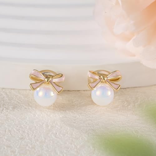 Aretes Clip On Cute para Mujer Lazo Esmalte miniatura 3