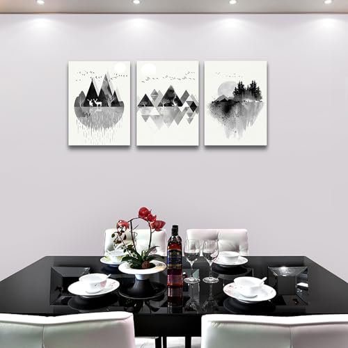DZRWUBHS Large Abstract Wall Art For Living Room Canvas Wall Decor For Office Bedroom Decorations Wall Pictures Prints Artwork Black And White Mountain Geometric Wall Painting Home Decor 3 Pieces