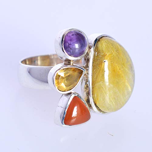 Bague citrine argent 925 véritable anti-ternissement avec cornaline - 4