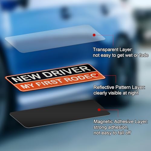 Image of 3pcs Student Driver Car Magnet Stickers, 9.8x3.35in Waterproof Removable Novice New Driver Decal Sign Reflective Magnetic Safety Bumper Sticker for Car Accessories