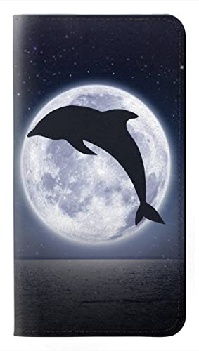 Housse cuir iPhone 15 Plus Dauphin Lune Lune avec fentes cartes et support