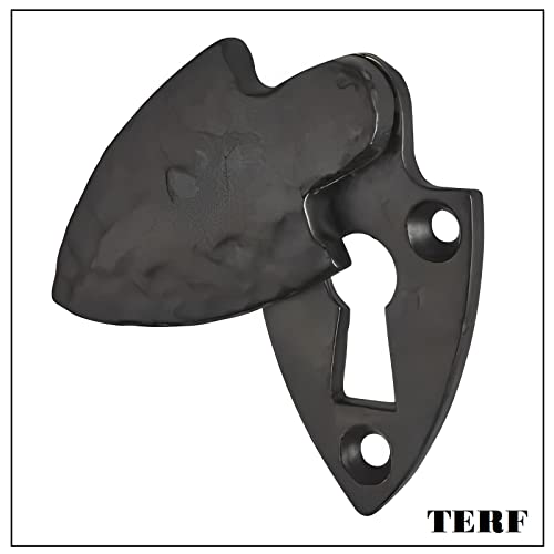 TERF® Traditional Vintage Style Antique Black Escutcheon Covered 60mm Keyhole Cover Escutcheon Including Fixing Screw - Pack of 2 - Image 4