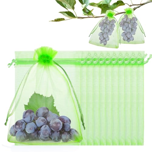 GWHOLE 50 Sachets Protection Raisin Vert Filet Maille avec Cordon, 15x20cm