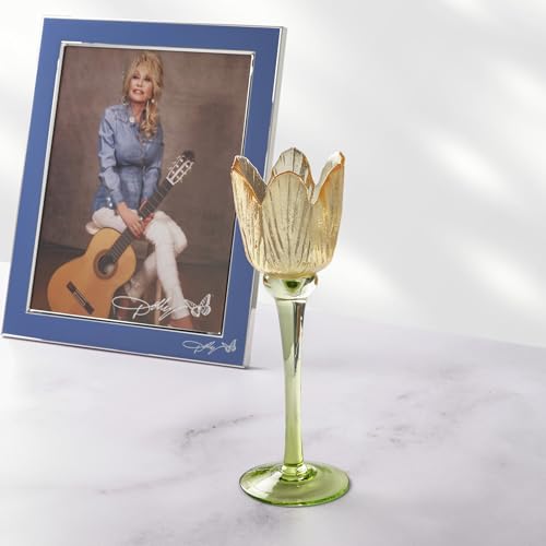 Dolly Parton 黄色と緑の花の形をしたガラス奉納またはティーライトキャンドルホルダー、3.14x3.14x8.85インチ [2]