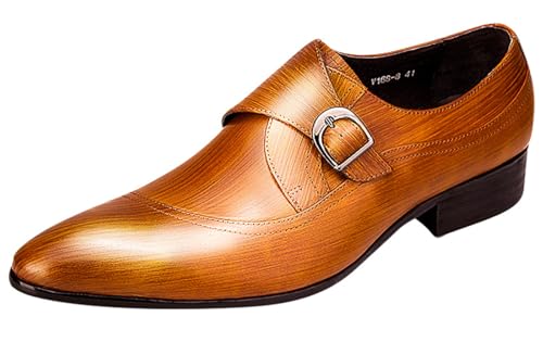 Santimon Men's Genuine Leather Monk Strap Dress Shoes - Classic Pointed Toe Oxfords for Business Formal & Wedding - Buckle Closure Dress Shoes