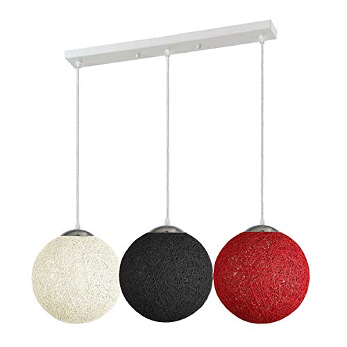 LEDSone Lustre moderne à 3 branches en rotin avec boules de vigne multicolores - Décoration d'intérieur (bleu, blanc, vert) (blanc, rouge, noir)