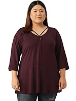 theRebelinme Plus Size Women's Purple Solid Color Keyhole Neck Longline Top(XXXXXL)