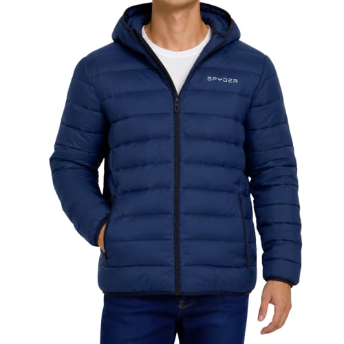 Image of Spyder Puffer Jacket Men - Packable Lightweight Quilted Hooded Winter Coat