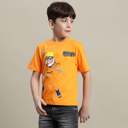 Image of Kidsville Official Naruto Anime Boys Half Sleeves Round Neck Graphic Character Printed Regular Fit Pure Breathable Cotton Fabric Tshirt