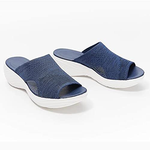Happyjiu Comfy Stretch Sandals, Summer Washable Slingback Orthopedic Slide Sport Sandals, Women's Comfy Sports Knit Sandals (Blue,39)