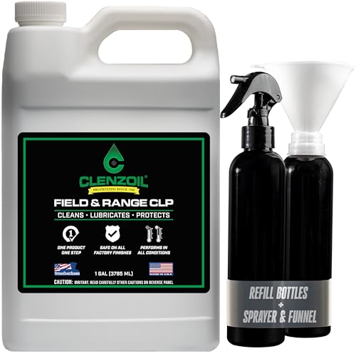 Image of Clenzoil Field & Range Gun Oil CLP - 1 Gallon Plastic Jug with 2 Spray Bottles & Funnel | Firearm Cleaning & Maintenance Oil | 3-in-1 Cleaner, Lubricant & Conditioning Formula for All Firearms