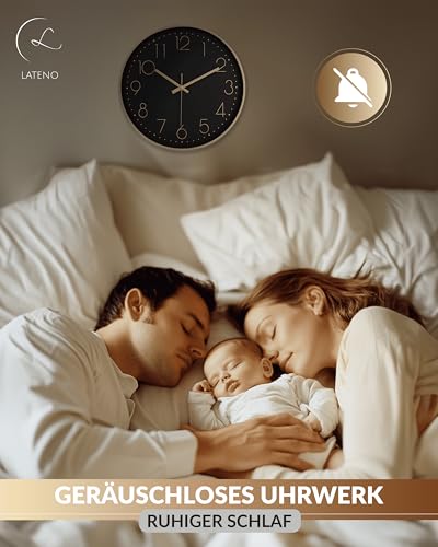 Horloge murale 30 cm silencieuse sans tic-tac noir et doré
