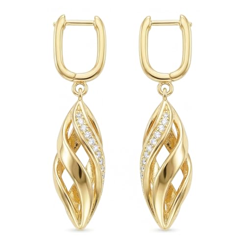 Suiune 14k Yellow Gold Dangle Drop Earrings for Women, Willow