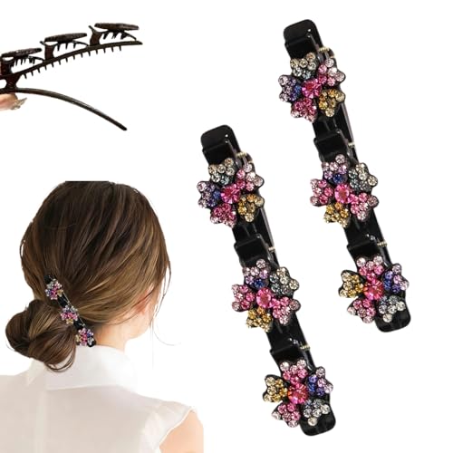 2Pc Sparkling Crystal Stone Braided Hair Clips 2026 New Rhinestone Hair Clip Hair Clips for Short Hair Suitable for Women and Girls(Rainbow)