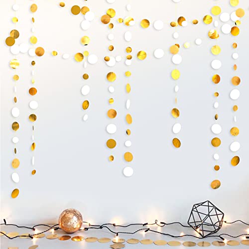 46 Feet White And Gold Circle Dots Garland Hanging Paper Polka Dots Streamer For Birthday Bachelorette Engagement Anniversary Wedding Baby Bridal Shower Christmas Holiday Party Decorations Supplies #TOP3