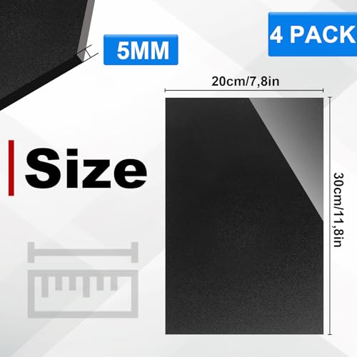 CYEER 4er Pack ABS Kunststoffplatten Schwarz (20x30 cm), 5mm Starke Plastikplatten für Modellbau, DIY Handwerk, KFZ-Verkleidungen & Gehäusebau, Leicht Thermoformbar & Schlagfest