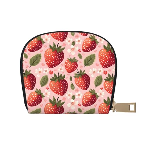 Bright Flower Strawberry Print Credit Card Holder for Women, Card Case Wallet, Leather Credit Cards Holder Wallet