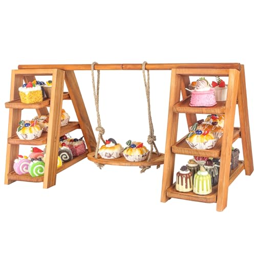 Wisreach Wooden 3 Tier Cupcake Stand, Rustic Cupcake Display Stand