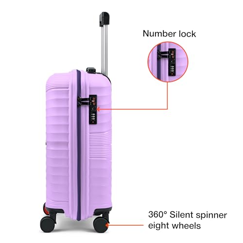 Image of Nasher Miles Golden Gate Hard-Sided Polypropylene Cabin Luggage 20 inch | 55cm | 8 Wheels Small Trolley Bag for Travel | Suitcase Purple & Dark Purple
