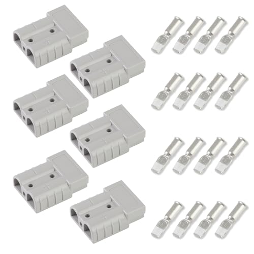6 Stück Anderson Stecker 50A 600V Batterieanschluss Quick Connect Batteriestecker mit 12 Stück Kupferklemmen Fiche de Batterie Anderson 50A für Autos Wohnmobile Elektrostapler (Grau)