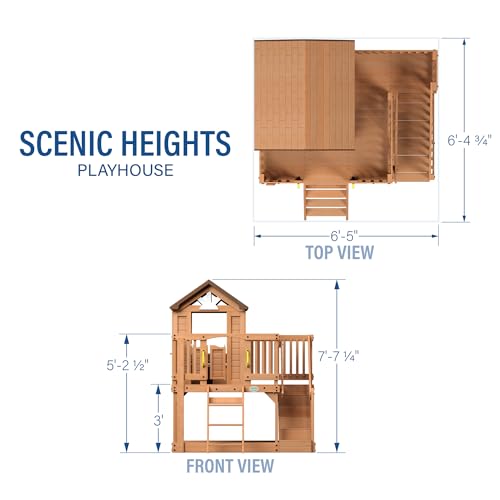 Backyard Discovery Scenic Heights Elevated Cedar Wooden Kids Playhouse with Play Kitchen, Wrap-Around Deck, Toy Storage Bench, Saloon-Style Doors, Ladder, Stairs, and Growth Chart for Outdoor Play - image 3