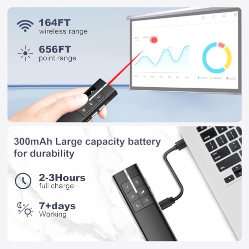 Image of Air Mouse Presentation Clicker with Pointer, Rechargeable Clicker for PowerPoint presentations, PowerPoint Clicker, Presentation Remote, Wireless Presenter, Handle Mouse (Black - N99)