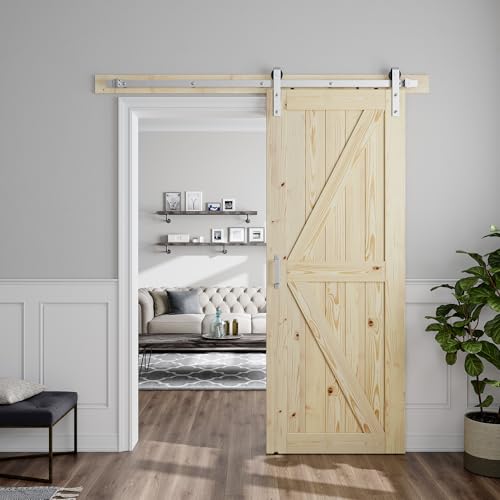 Image of SMARTSTANDARD 32in x 80in Sliding Barn Door with Brushed Nickel Hardware