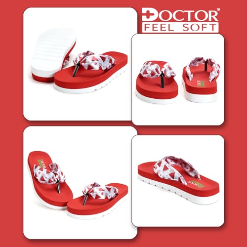 Image of DOCTOR FEEL SOFT Women's Cushioned Platform Slippers | Soft Fabric Padded Strap Flip Flops | Lightweight Shock Absorbing Sole for Everyday Wear Home, Casual & Relaxed Walking Use