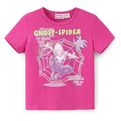 Disney Marvel Shirt Ghost Spider Spider-Gwen Toddler Girls T Shirts Short Sleeve Crewneck Cotton Pink Graphic Tee Kids Tops Summer Clothes 4-5T