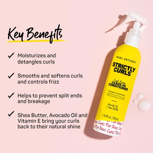 Marc Anthony Leave-In Hair Conditioner for Curly Hair, Strictly Curls - Curl Defining & Deep Conditioning Detangler Moisturizer Hydrates Dry & Frizzy Curls - Hair Styling Product Reduces Frizz 8.4 fl oz