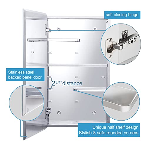 Fundin Bathroom Wall Cabinet With Half Cut Shelves,14.8 X 25.6 Stainless Steel Storage Cabinet, Bathroom/Living Room Medicine Cabinet #TOP4